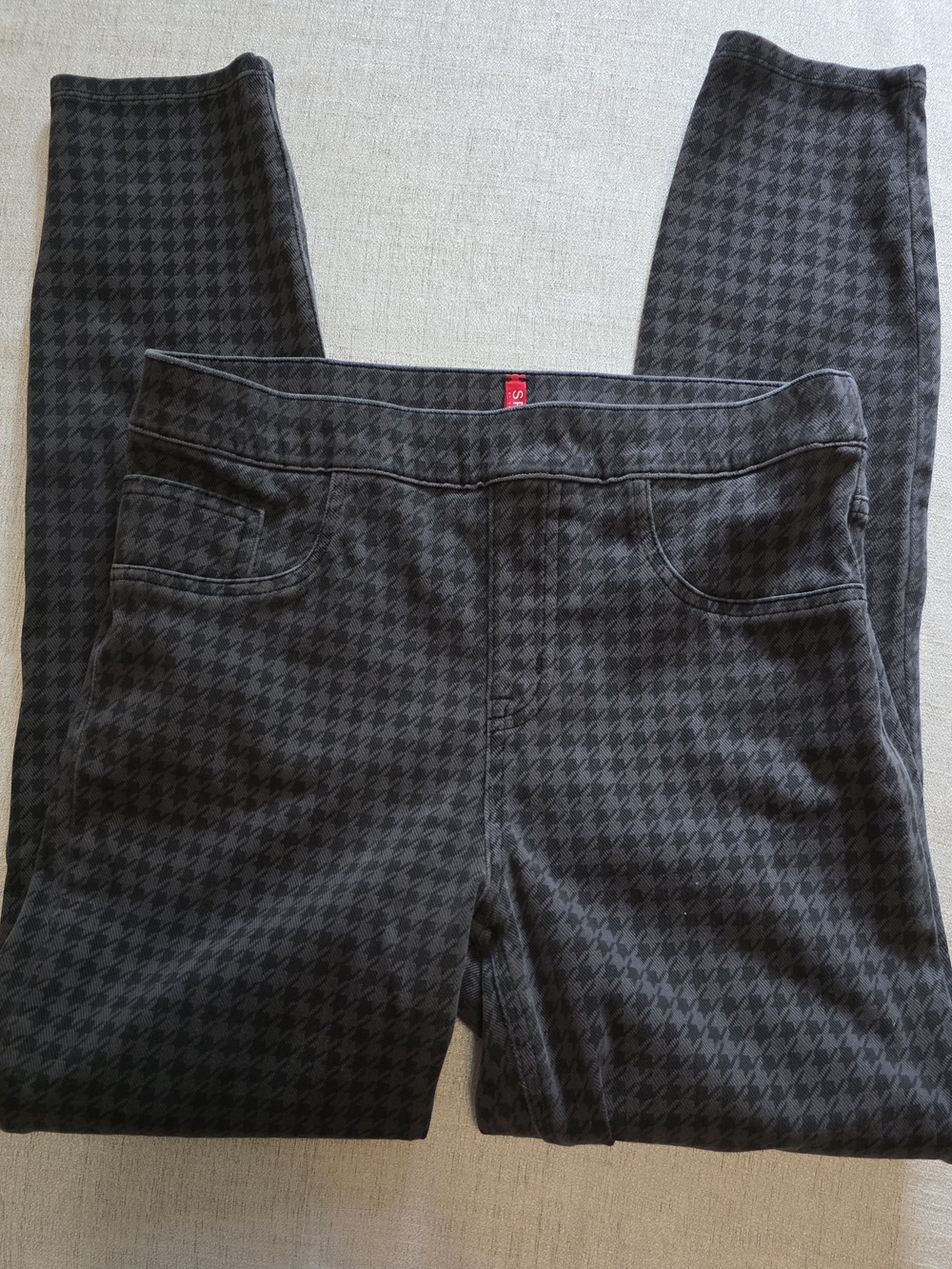 SPANX Black Gray Houndstooth Pull On Skinny Pants Trousers Medium M